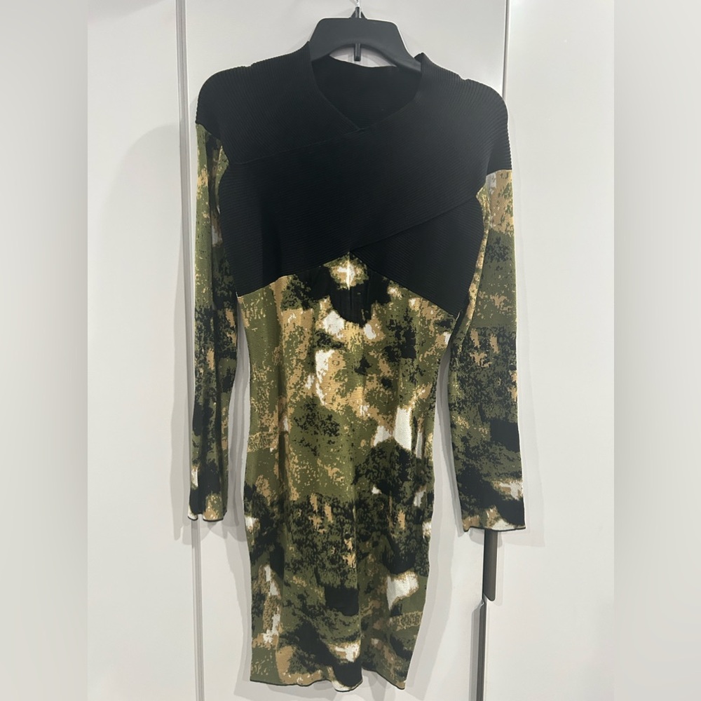 Nicole Miller Women Bodycon Sweater Dress Green Black Size S